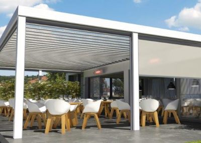 Pérgola bioclimática fixada na parede - Pisos de alumínio Escandinávia