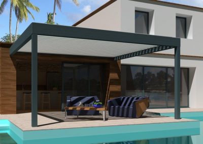 Pérgola bioclimática fixada na parede - Pisos de alumínio Escandinávia