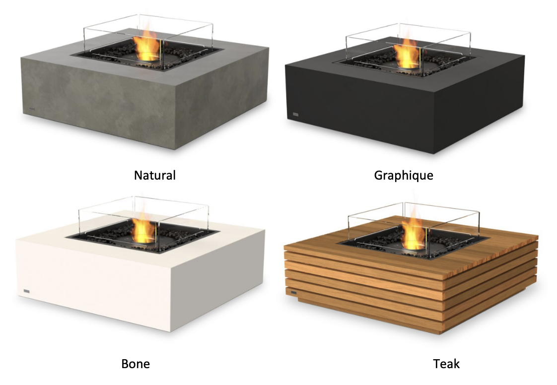 Table basse de terrasse avec cheminée au bioéthanol intégrée