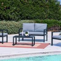 Salon de Jardin Aluminium 4 Places Anthracite avec Coussins Dralon