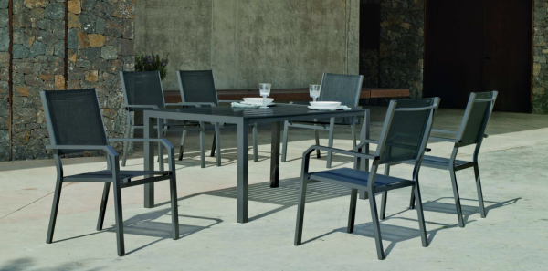 PALMA-220 Tuineetset met 6x GEMA-3 stoelen, antracietkleurige afwerking, donkergrijze Textilene stof, 6 zitplaatsen