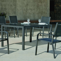 Set Salon de jardin à Manger PALMA-220 avec 6xGEMA-3 Finition ANTHRACITE Tissus GRIS FONCE TEXTILENE de 6 places